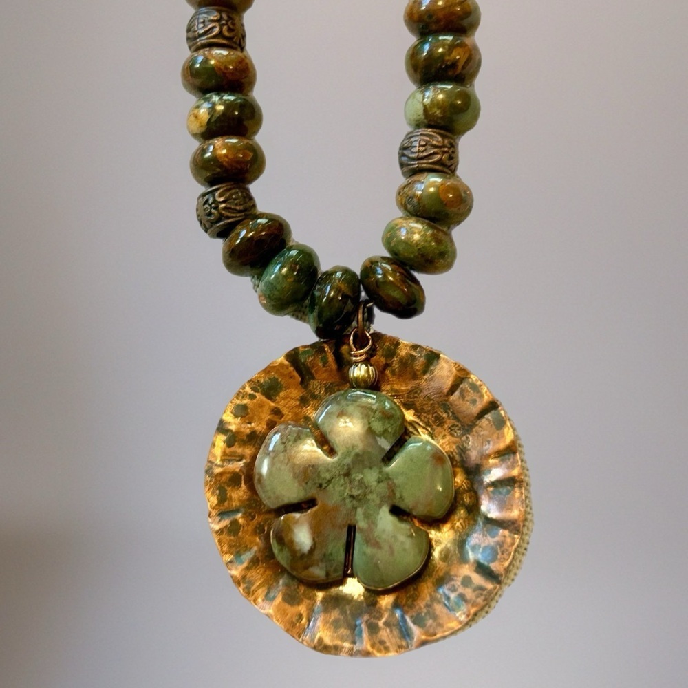 Handmade Copper & Jasper Necklace | Boho Artisan Pendant